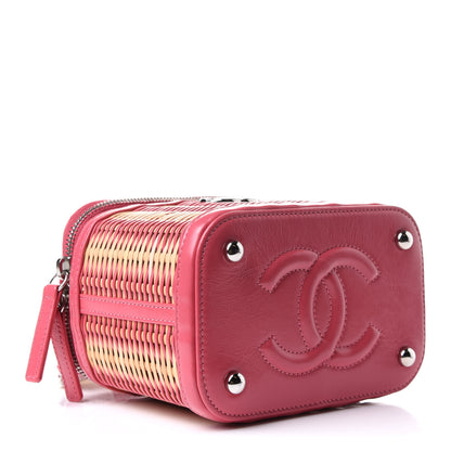 Chanel Calfskin Raffia Small Take Away Vanity Case Bag Pink Beige 3 of 9