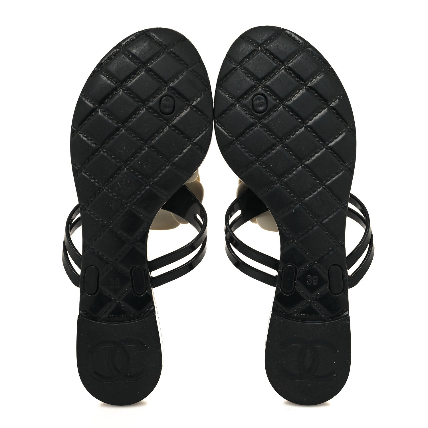 Chanel Jelly Camellia Thong Sandals 39 Black Ivory 5 of 7