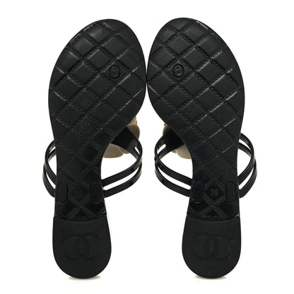 Chanel Jelly Camellia Thong Sandals 39 Black Ivory 5 of 7