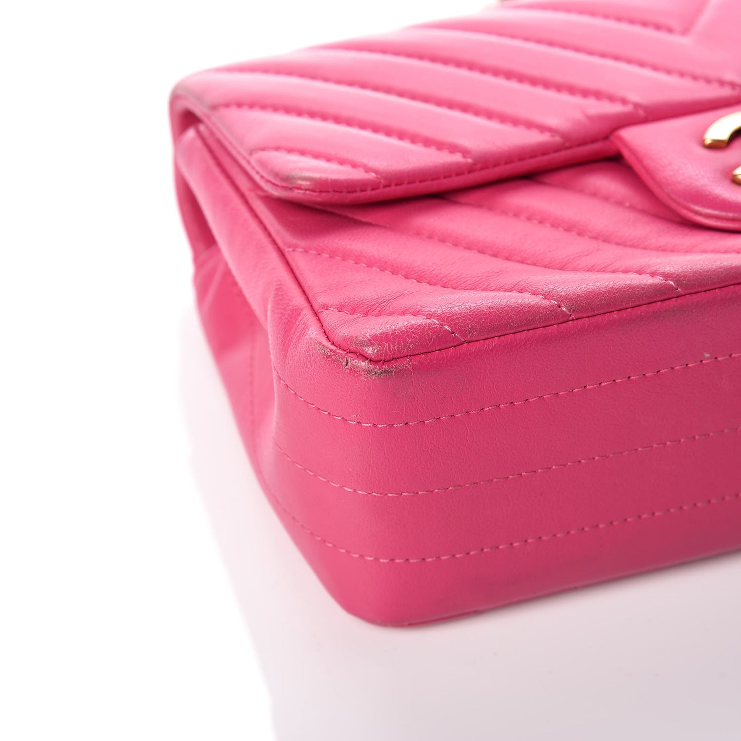 Lambskin Chevron Quilted Mini Rectangular Flap Fuchsia