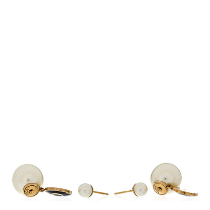 Christian Dior Pearl Logo Tribal Earrings Gold Black 3 of 4