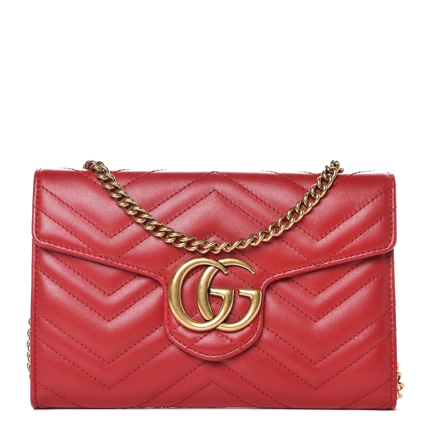 Calfskin Matelasse Mini GG Marmont Chain Wallet Hibiscus Red