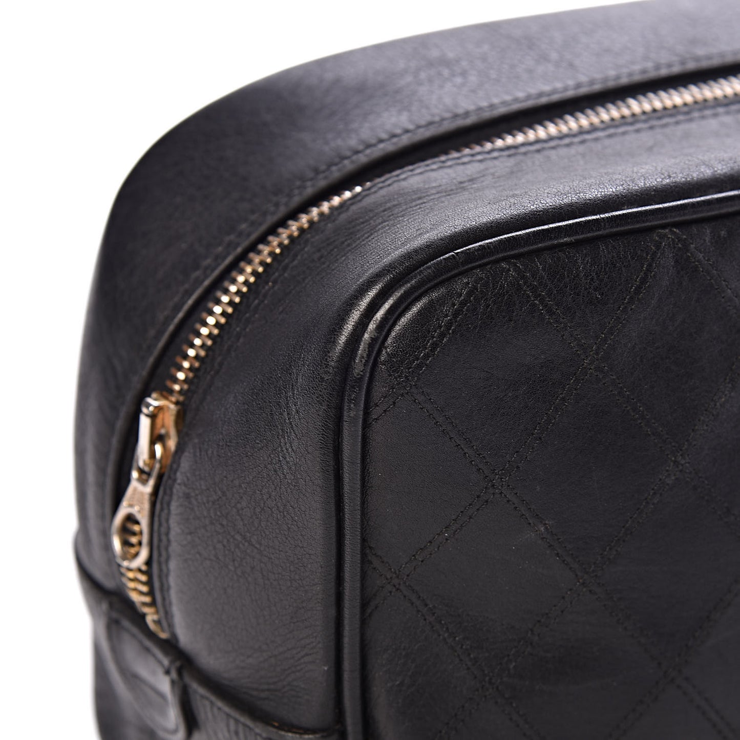 Lambskin Diamond Stitch Cosmetic Case Black