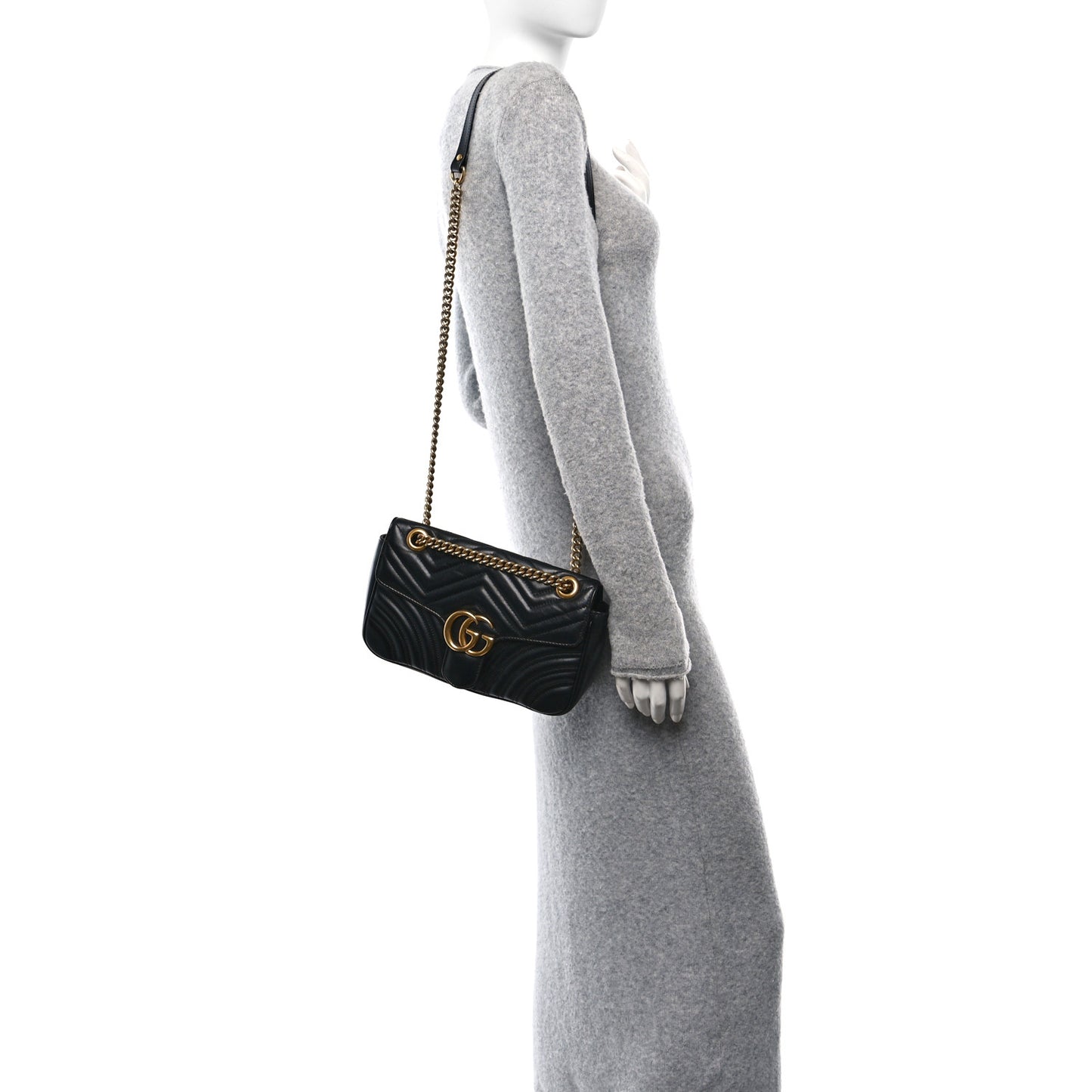 Calfskin Matelasse Small GG Marmont Shoulder Bag Black