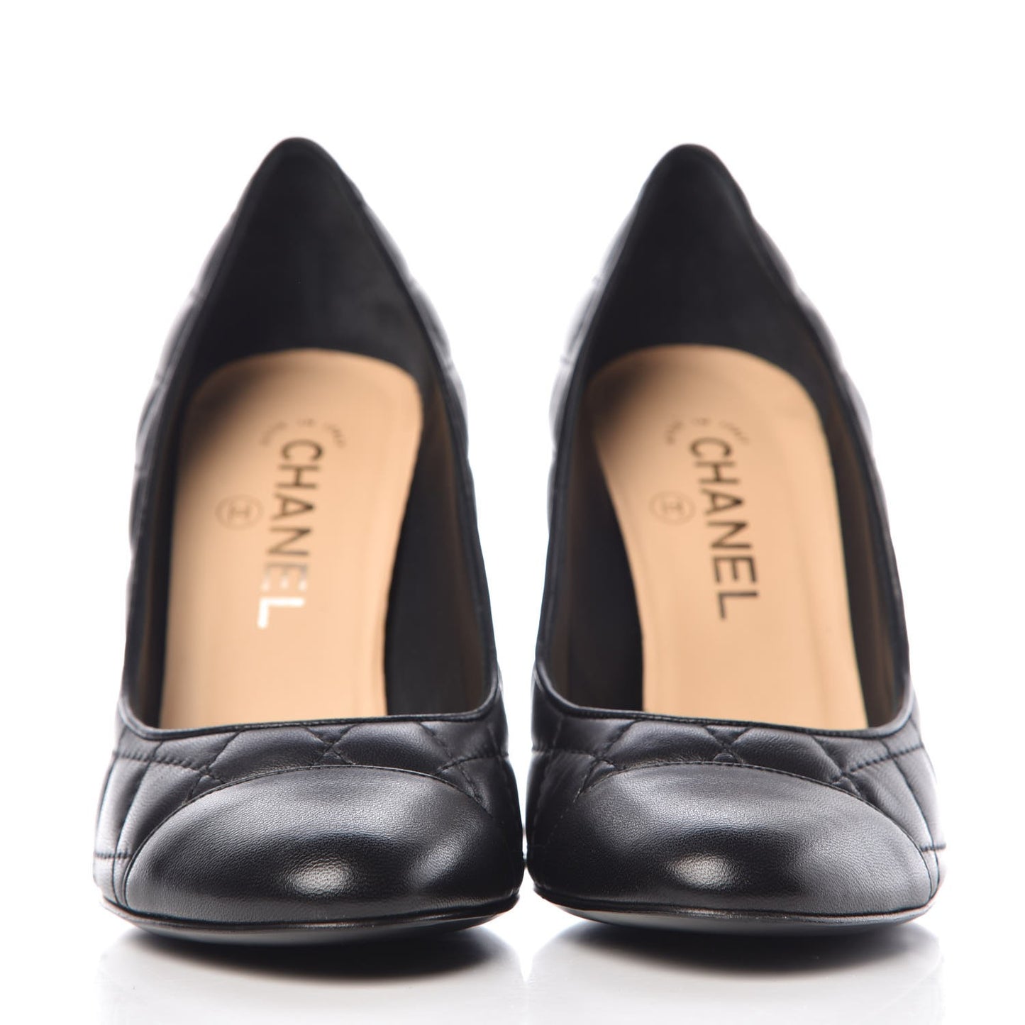 Lambskin Quilted Cap Toe Pumps 38 Black