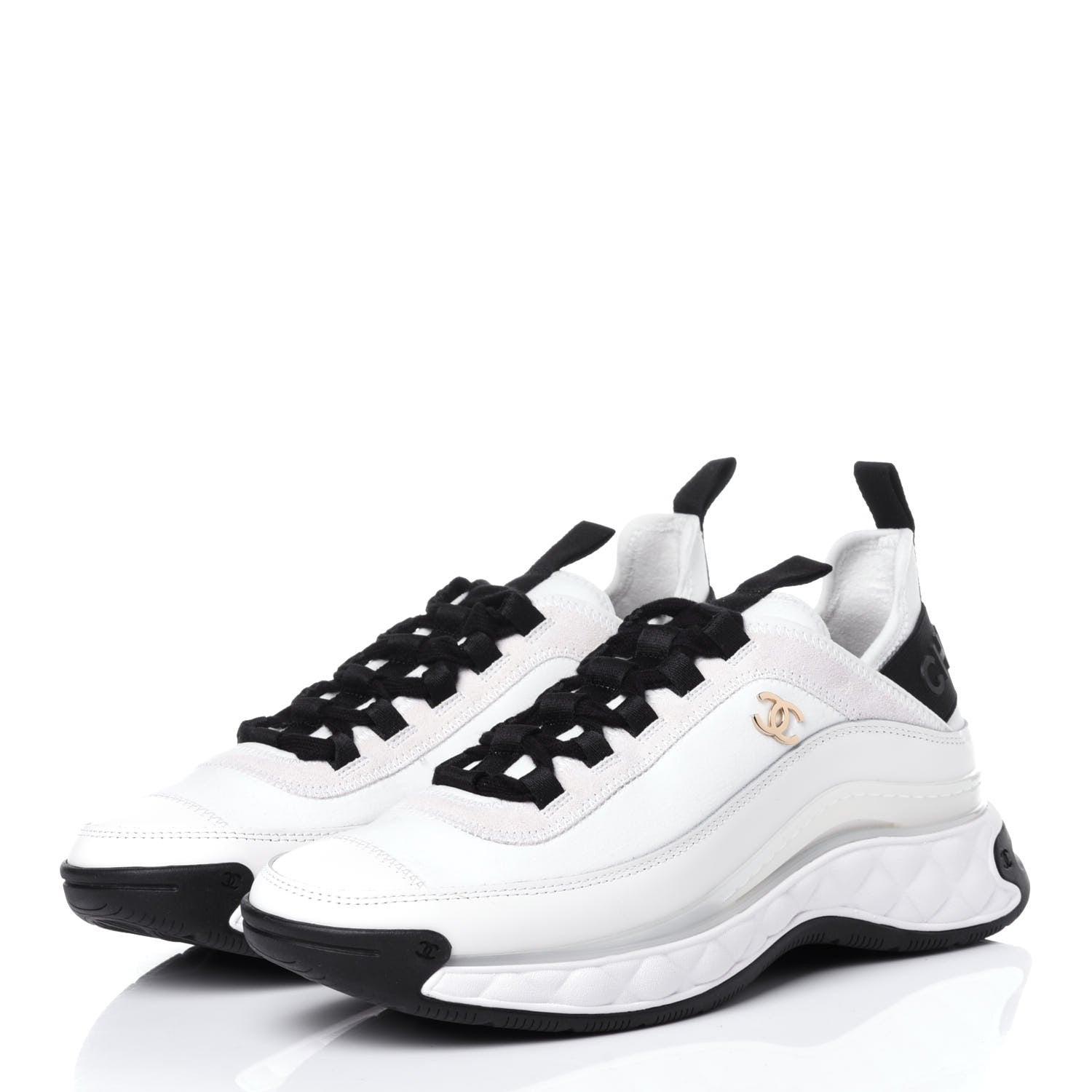 Chanel Velvet Calfskin Mixed Fibers CC Sneakers 38 Ivory Black 3 of 12