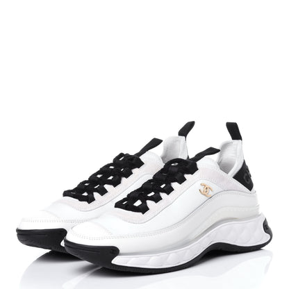 Chanel Velvet Calfskin Mixed Fibers CC Sneakers 38 Ivory Black 3 of 12
