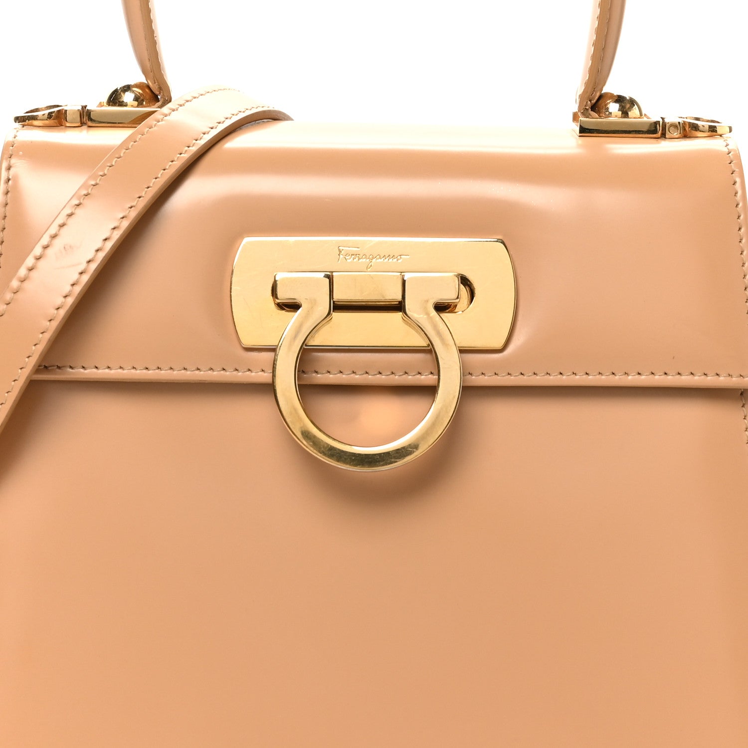 Salvatore Ferragamo Brushed Off Calfskin Small Iconic Top Handle Camel 7 of 9