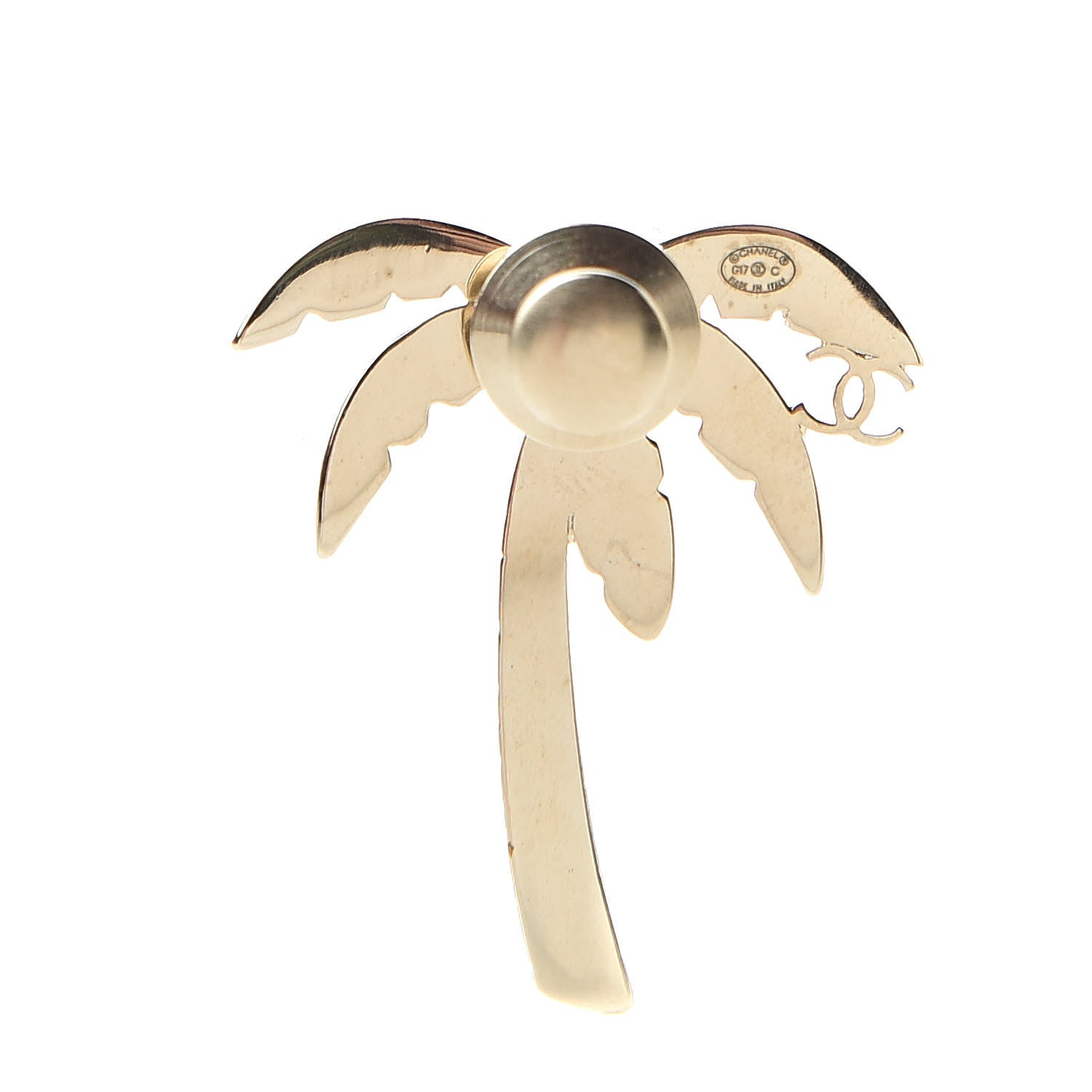 Chanel Enamel Pearl Palm Tree Brooch Green Gold 3 of 4