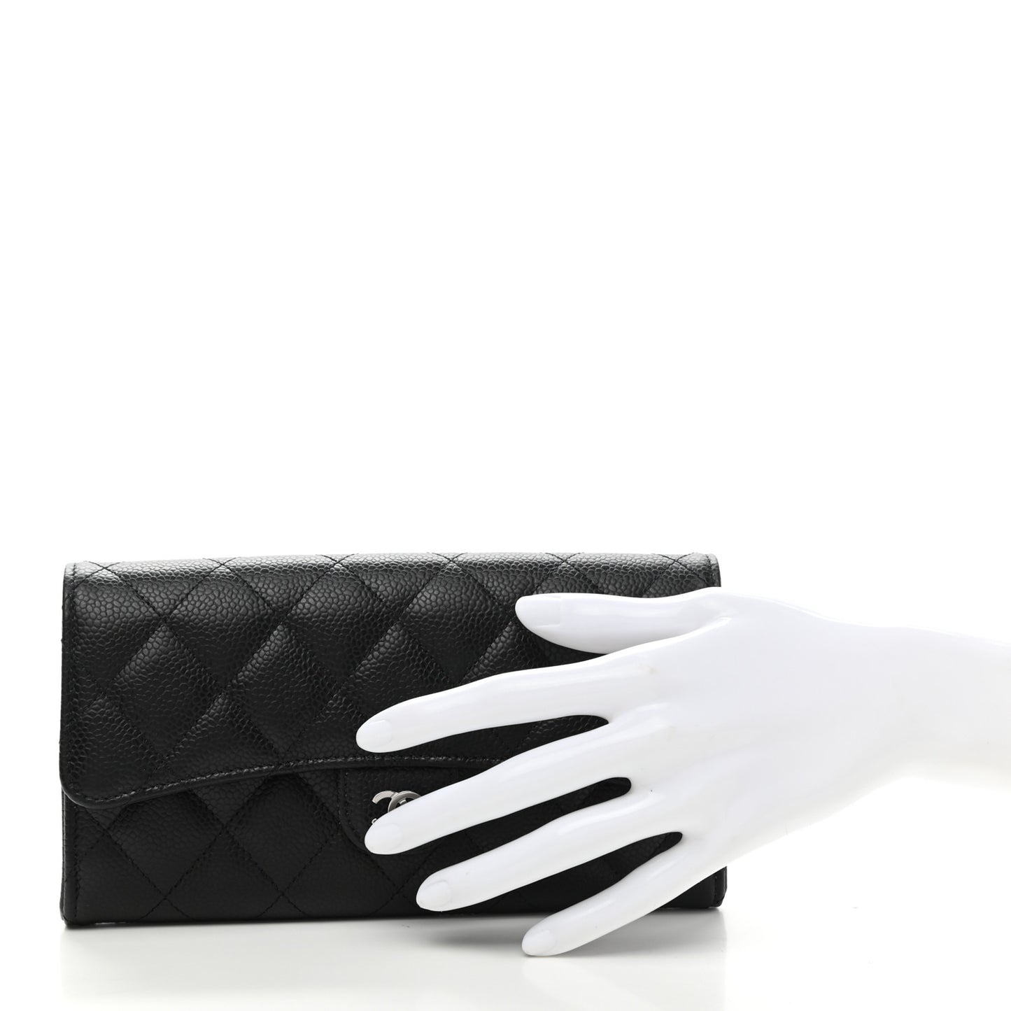 Caviar Quilted Large Gusset Flap Wallet Black