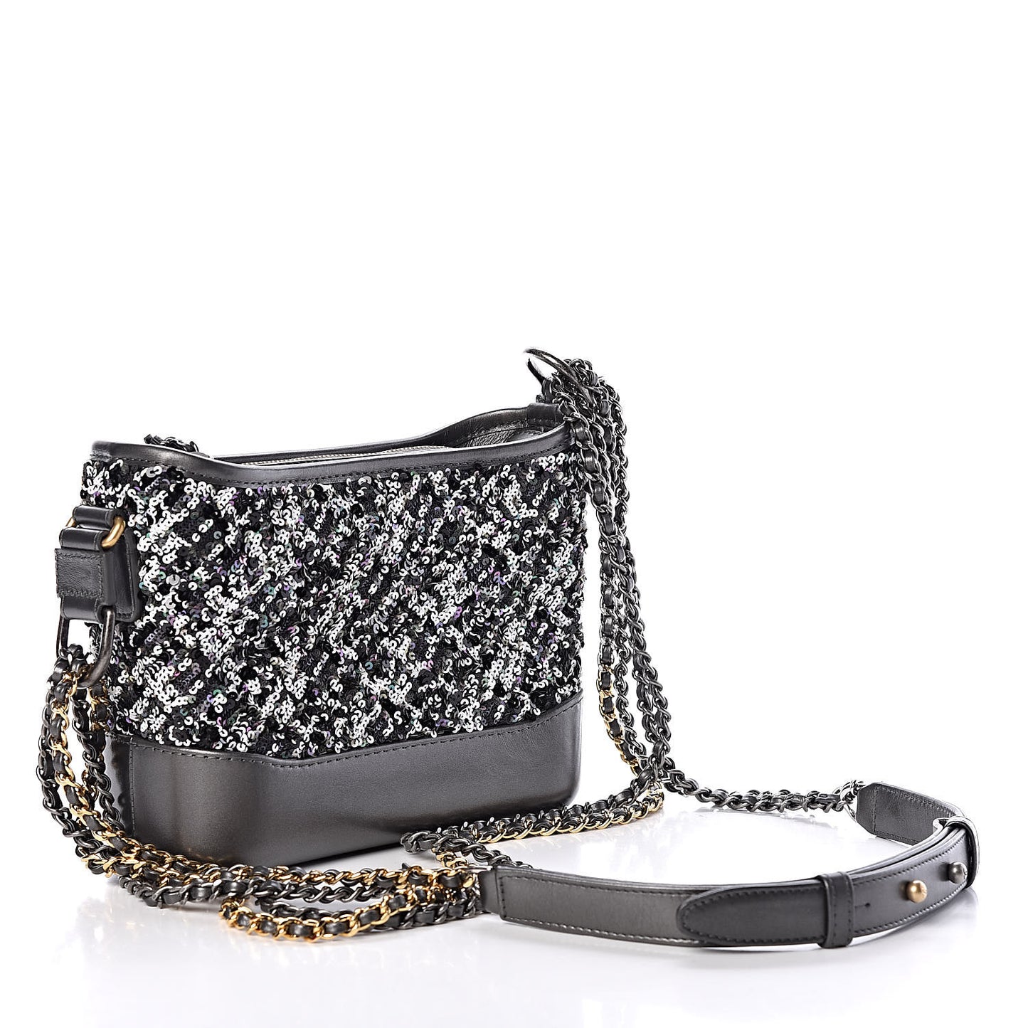 Sequin Calfskin Small Gabrielle Hobo Black
