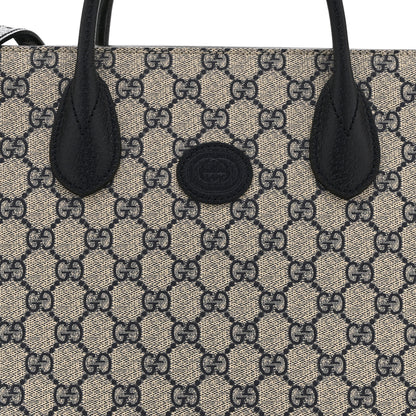 Gucci GG Supreme Monogram Textured Dollar Calfskin Small Retro Interlocking G Tote Bag Beige Blue 9 of 11