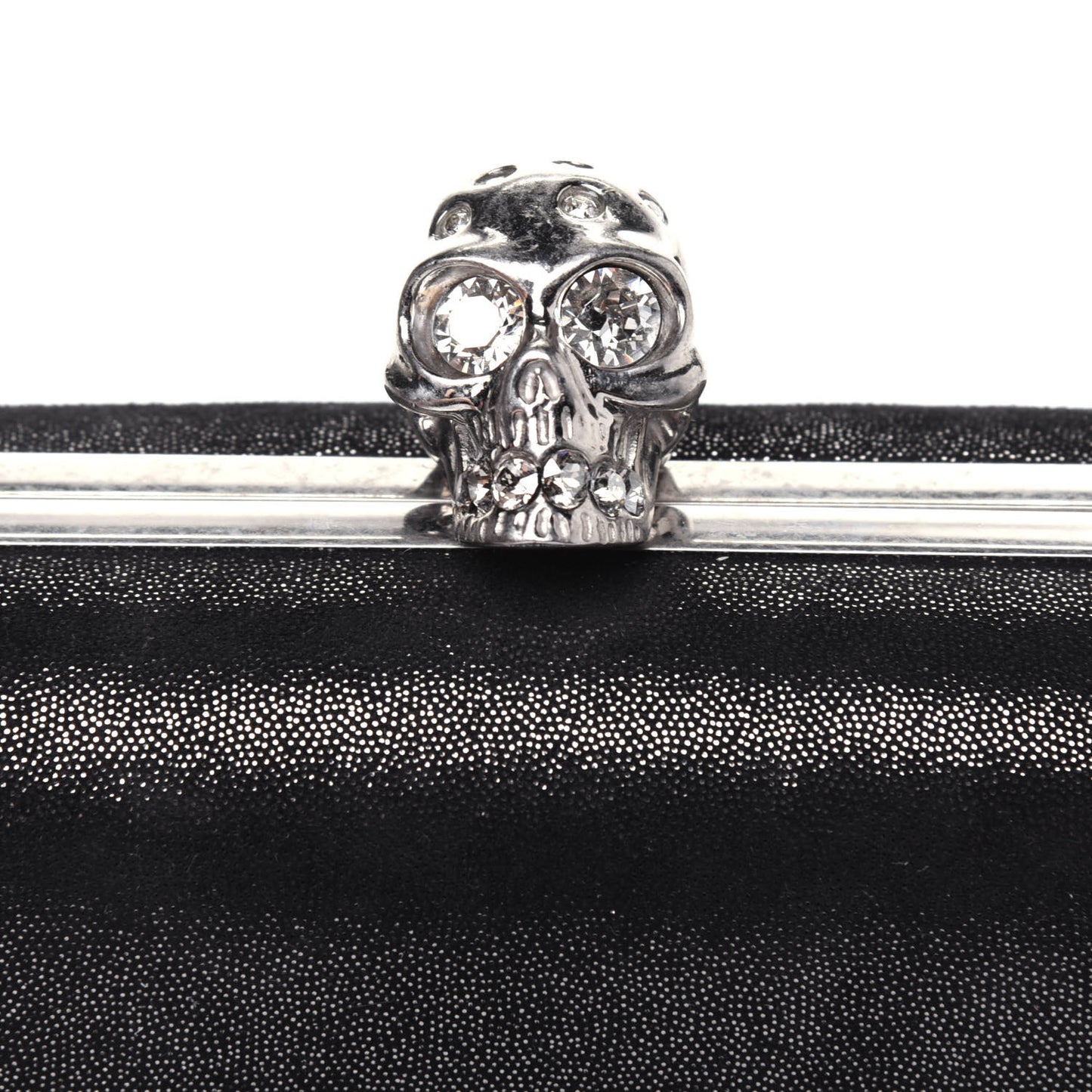 Metallic Suede Skull Box Clutch Black