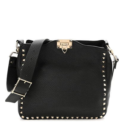Valentino Garavani Pebbled Calfskin Small Rockstud Flip-Lock Messenger Bag Black 1 of 8