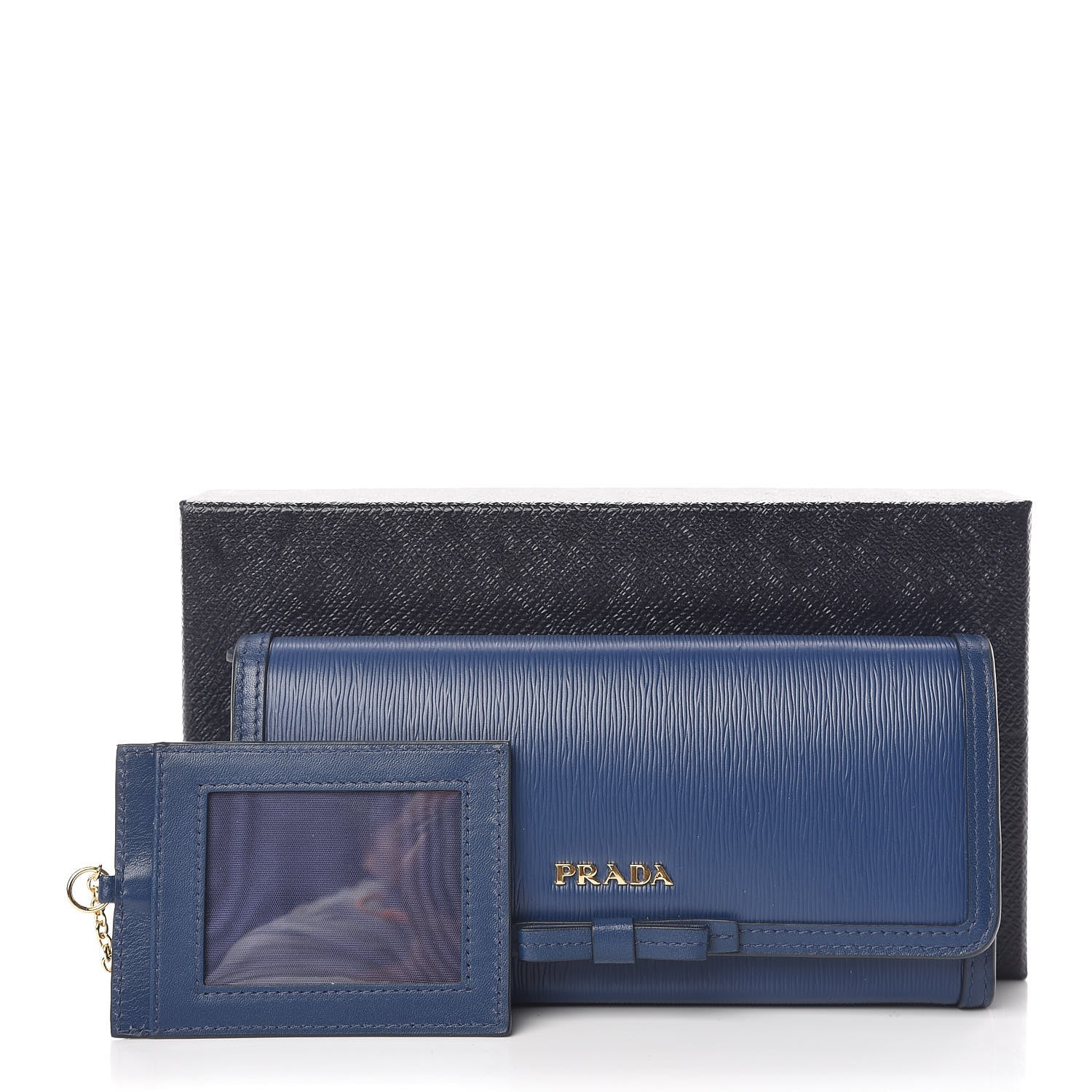 Prada Vitello Move Fioco Bow Continental Flap Travel Wallet Bluette 9 of 9