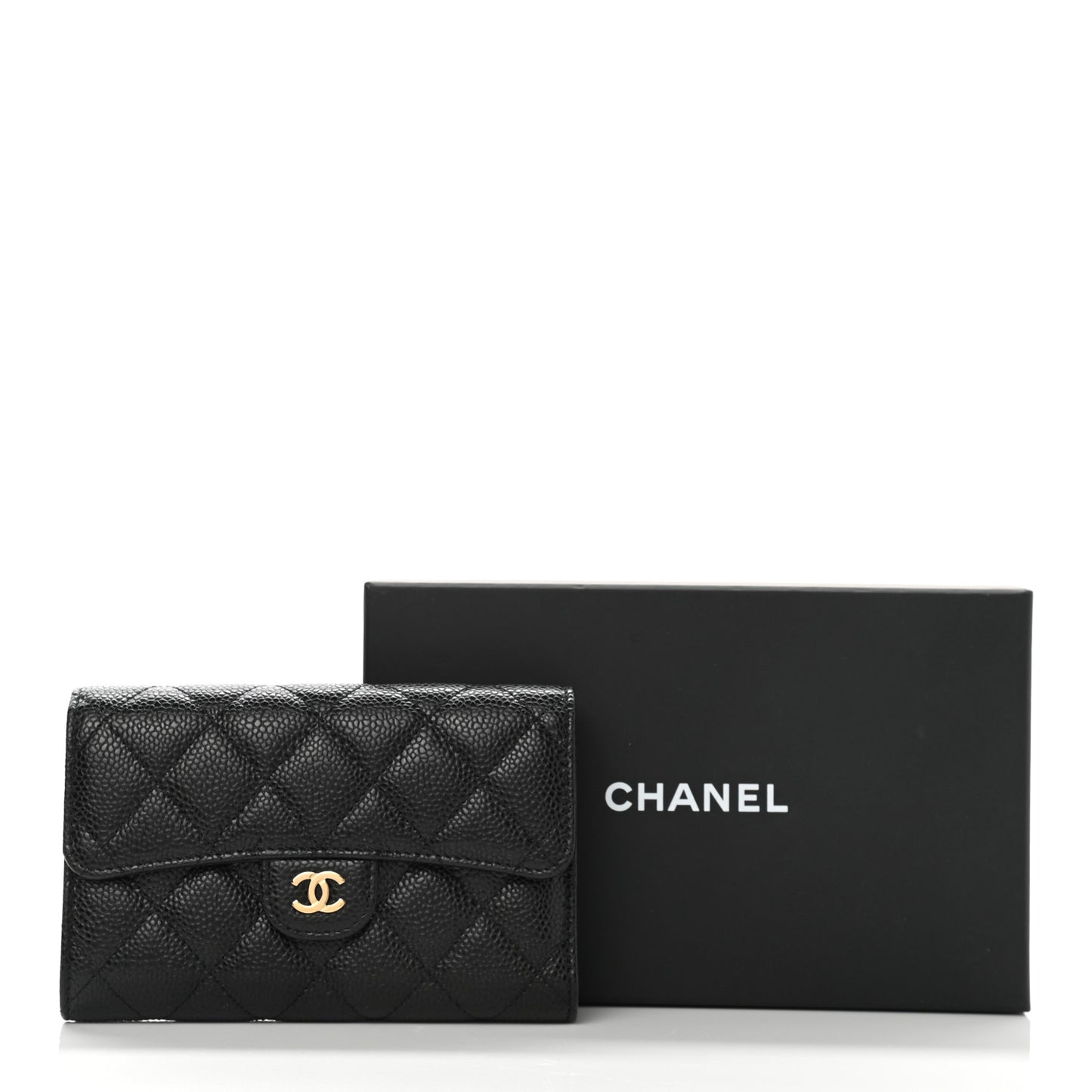 Caviar Quilted Medium Flap Wallet Black