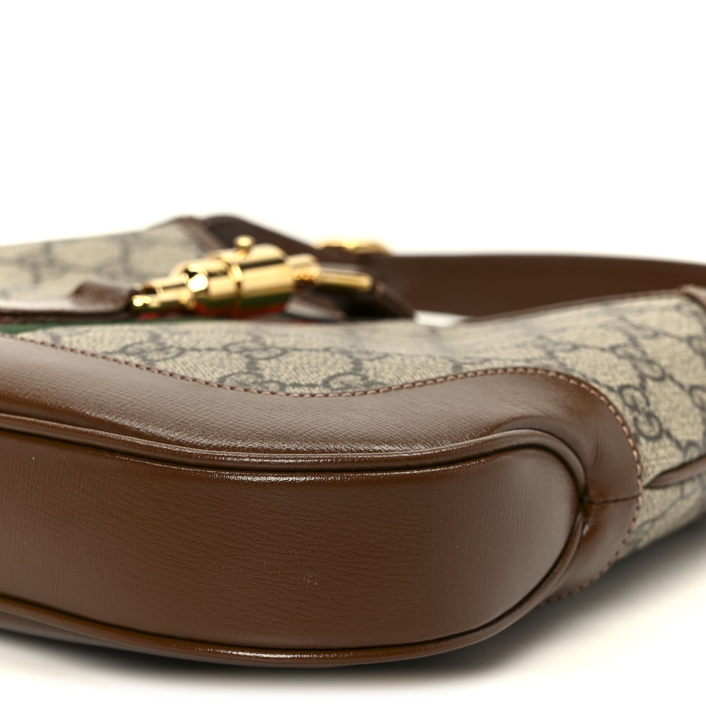 GG Supreme Monogram Azalea Calfskin Web Small Jackie 1961 Hobo Beige Ebony Brown Sugar