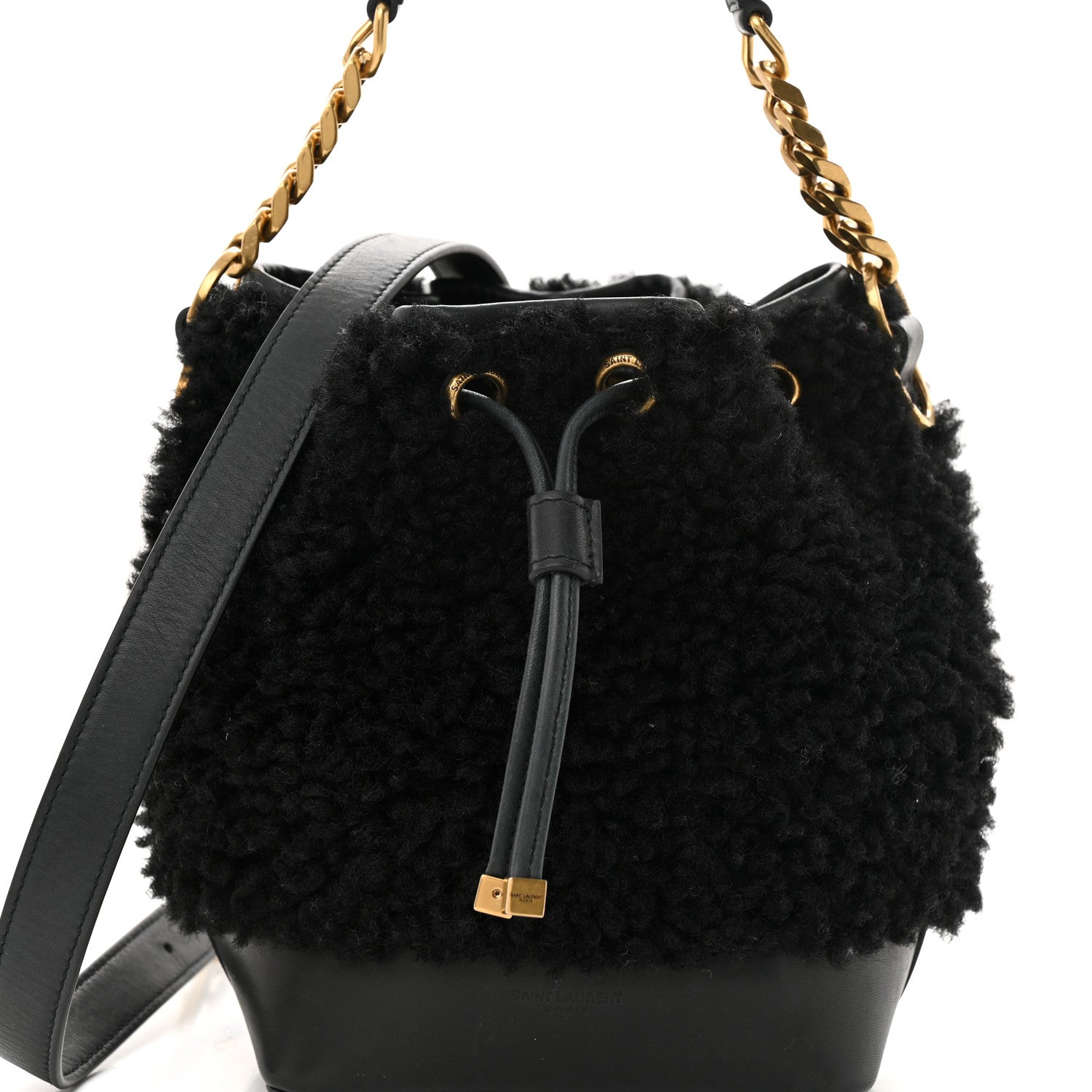 Saint Laurent Shearling Calfskin Small Emmanuelle Bucket Bag Black 8 of 12
