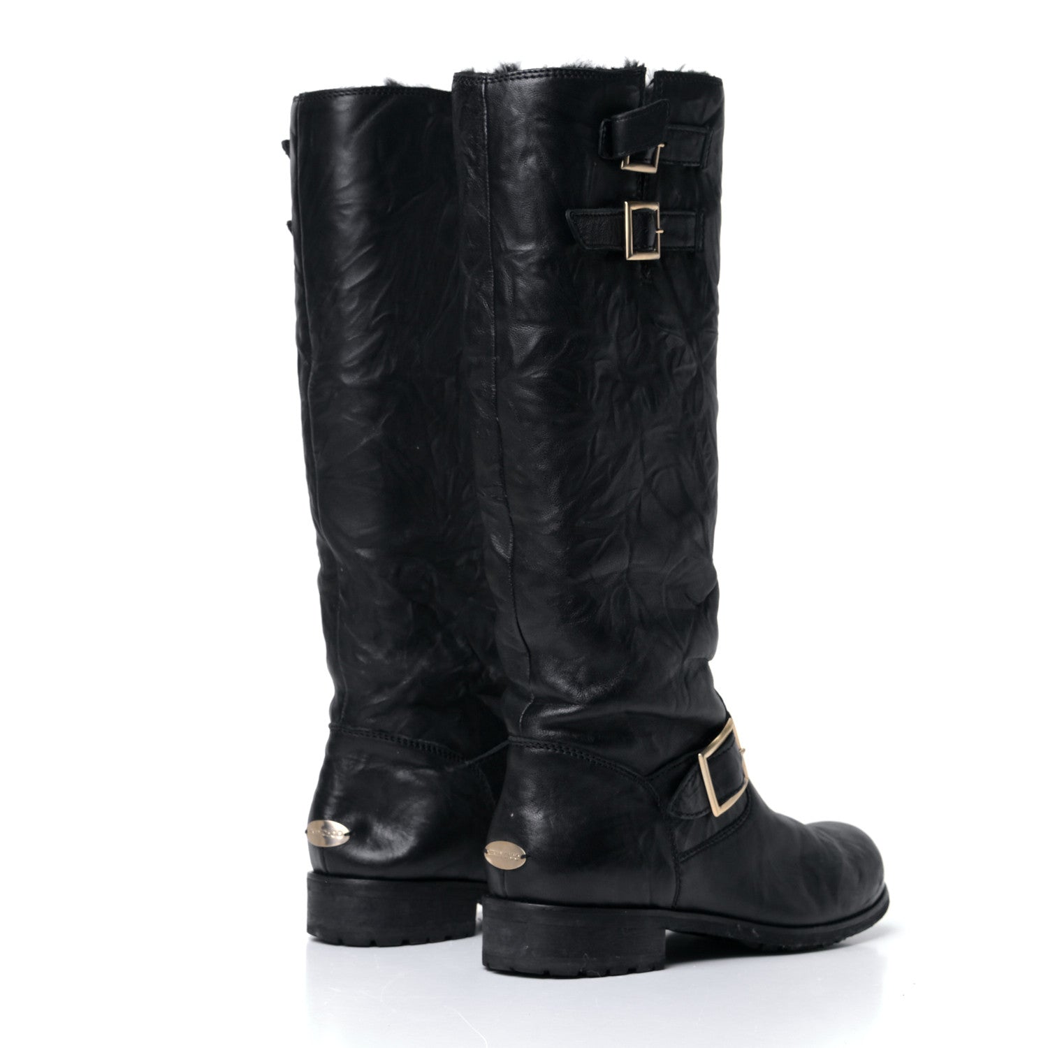 Jimmy Choo Lambskin Yule Knee High Biker Boots 41 Black 4 of 10