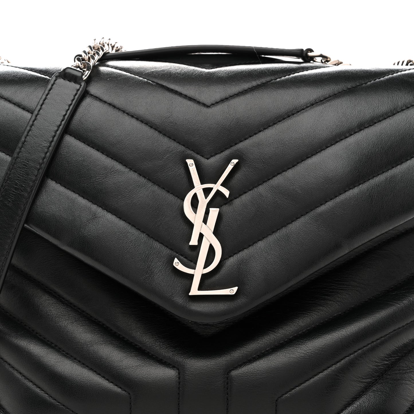 Calfskin Y Quilted Monogram Medium Loulou Chain Satchel Black