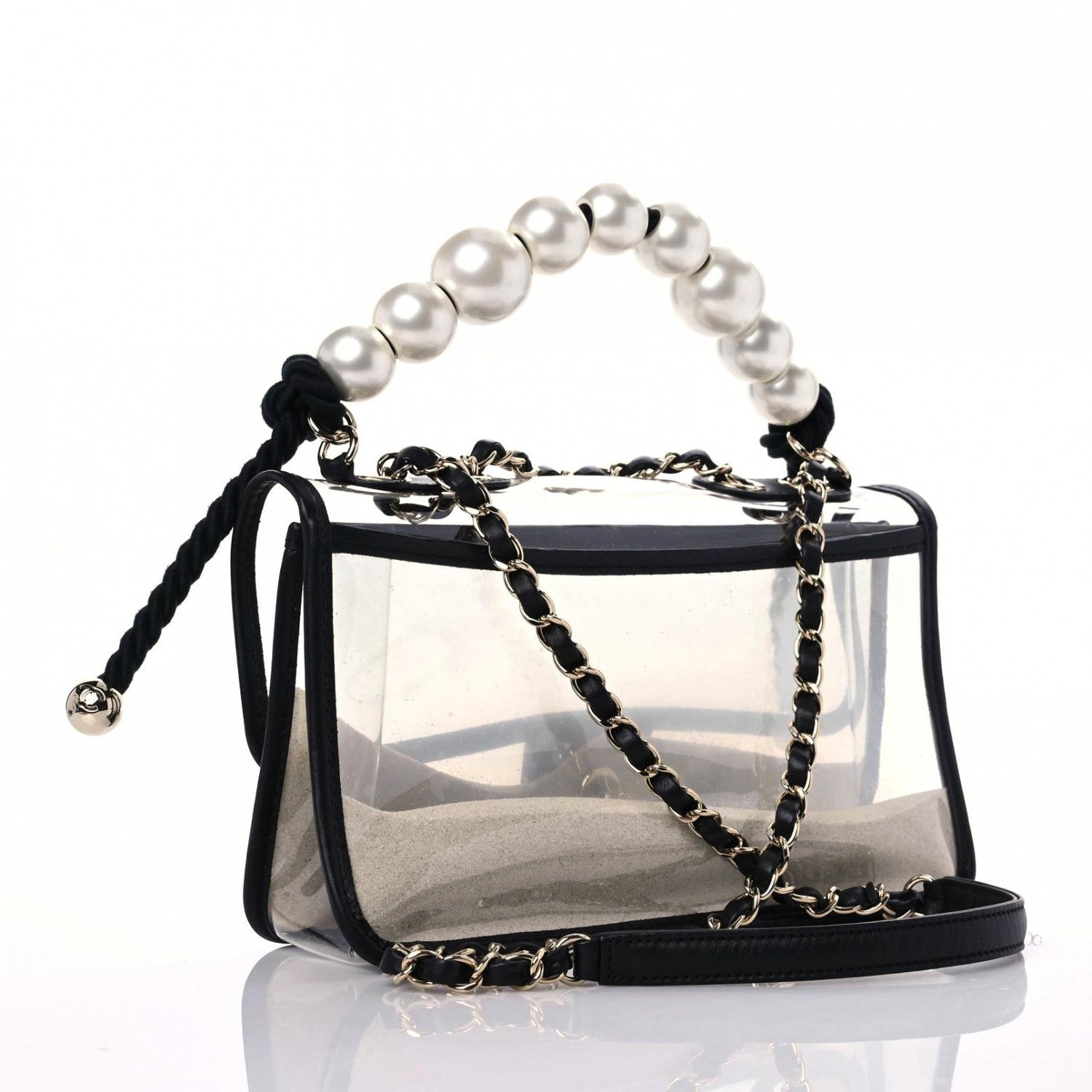 Chanel Lambskin PVC Sand By The Sea Flap With Pearl Strap Black 3 of 13