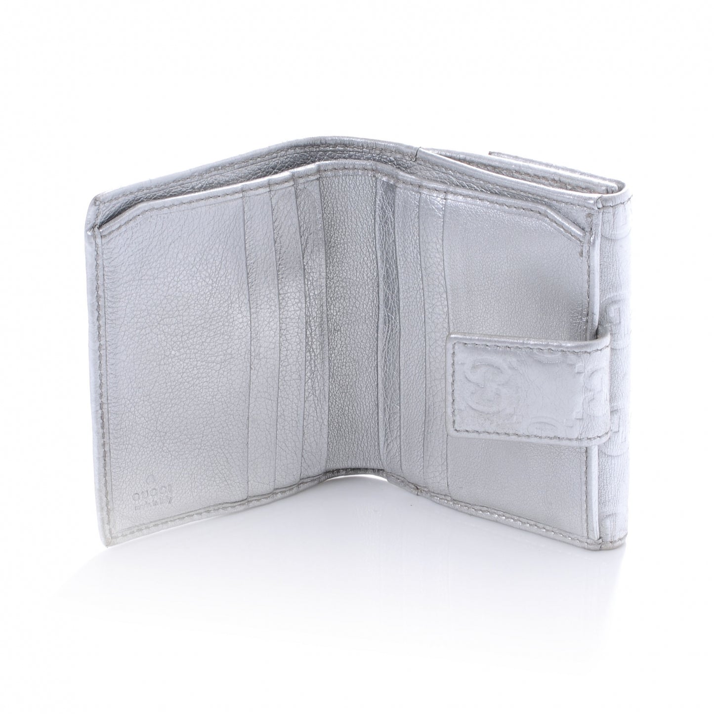 Guccissima Metal Bar French Flap Wallet Silver