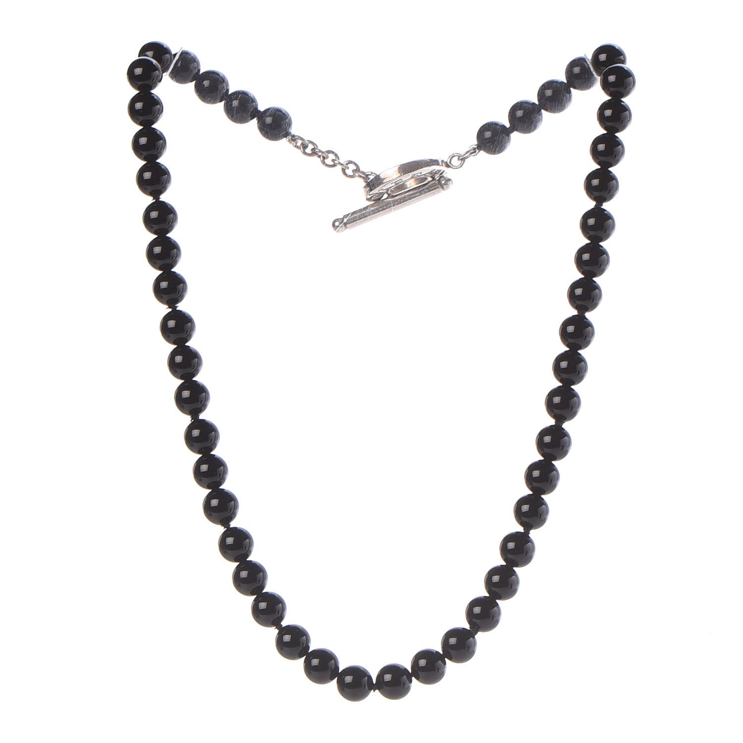 Tiffany Sterling Silver Black Onyx Bead Toggle Necklace 3 of 6