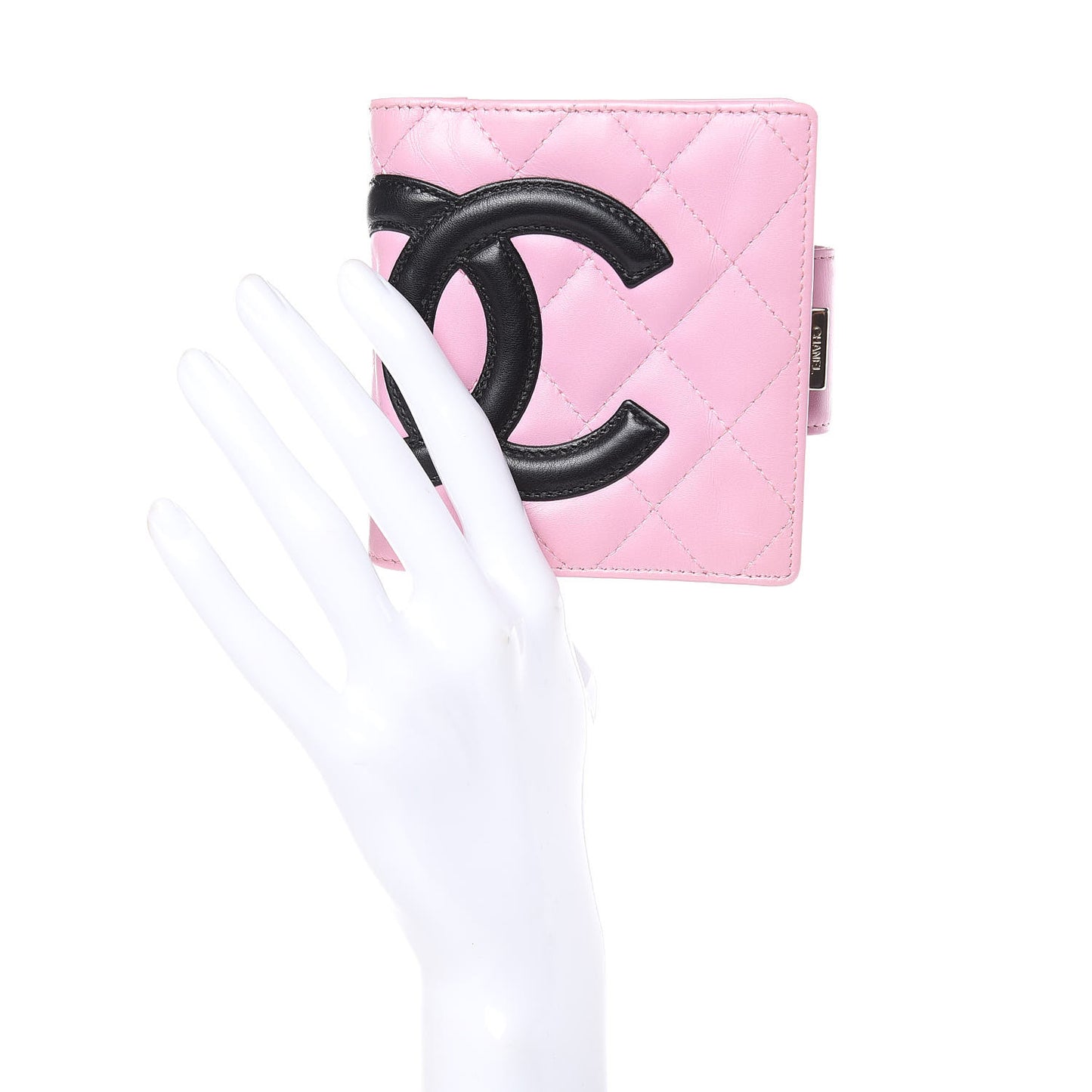 Calfskin Quilted Cambon Bi-Fold Wallet Pink Black