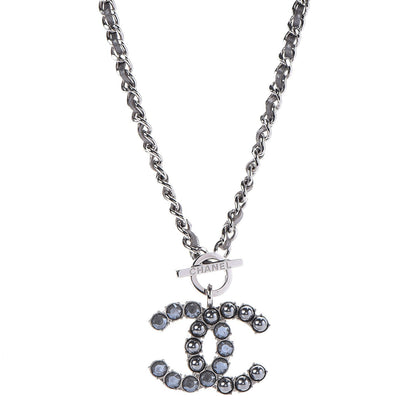 Chanel Metal Strass Calfskin Glass Pearls CC Short Necklace Black Dark Grey 1 of 6