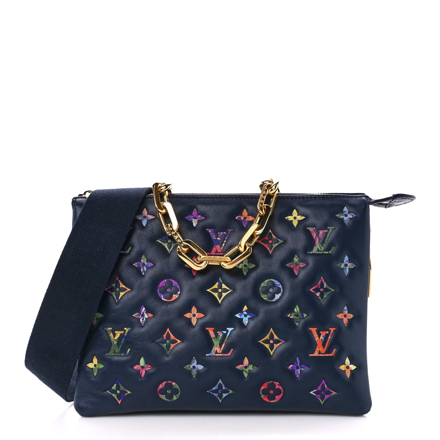 Lambskin Embossed Monogram LV Garden Coussin PM Navy