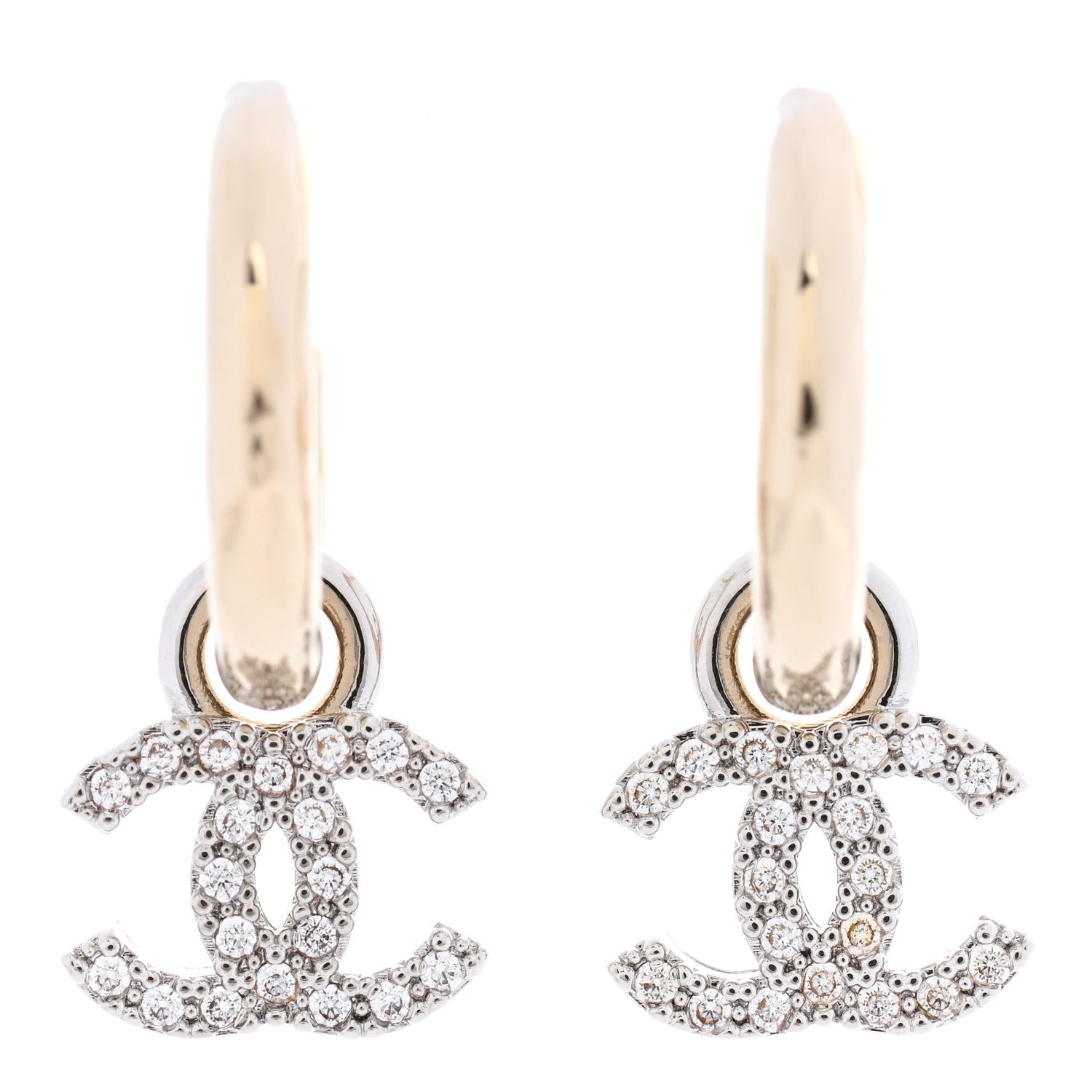Chanel Metal Crystal CC Hoop Drop Earrings Gold 1 of 4