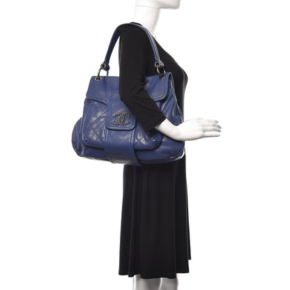 Chanel Glazed Caviar Flap Hobo Dark Blue 2 of 12