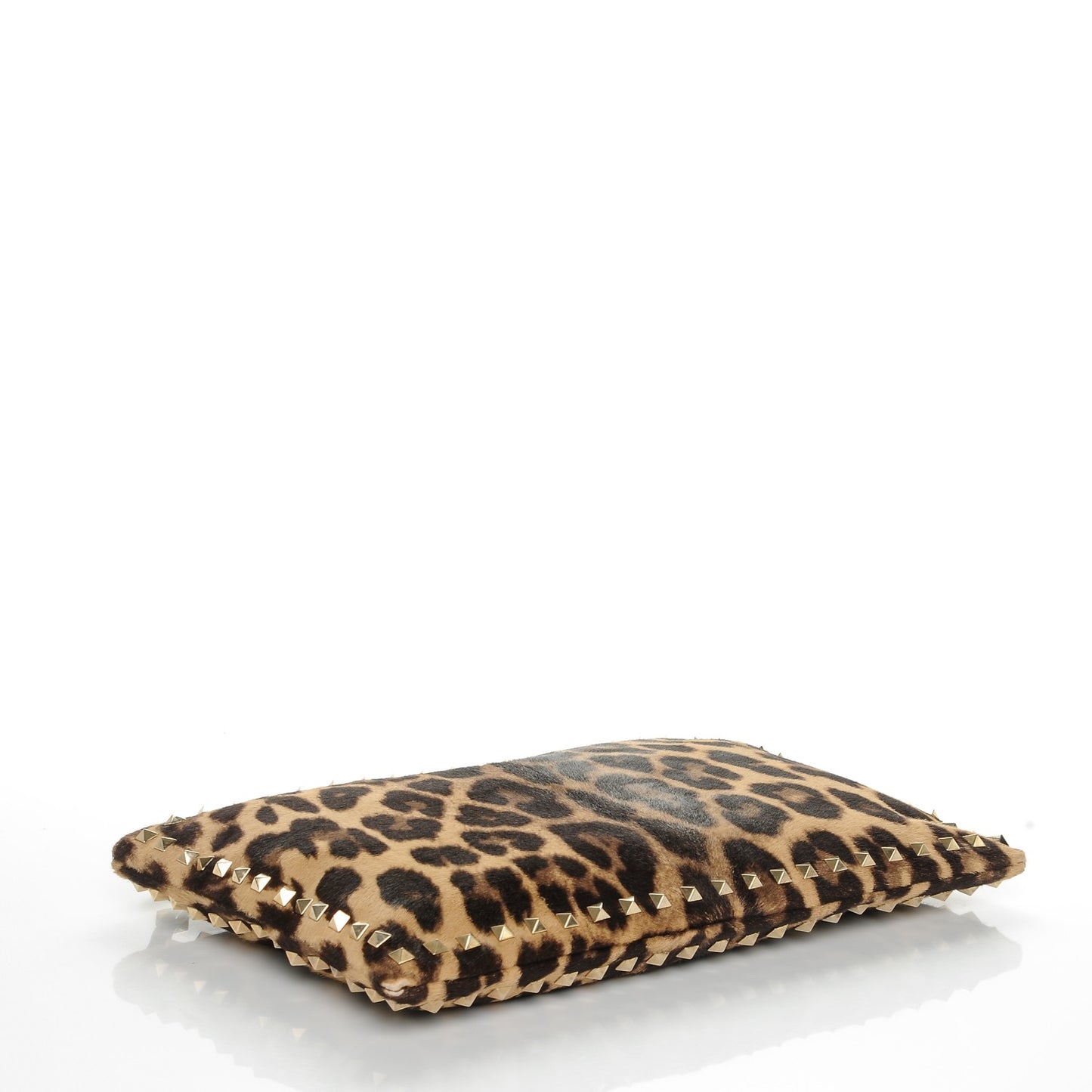 Calf Hair Leopard Print Rockstud Zip Wristlet Pouch Leopard