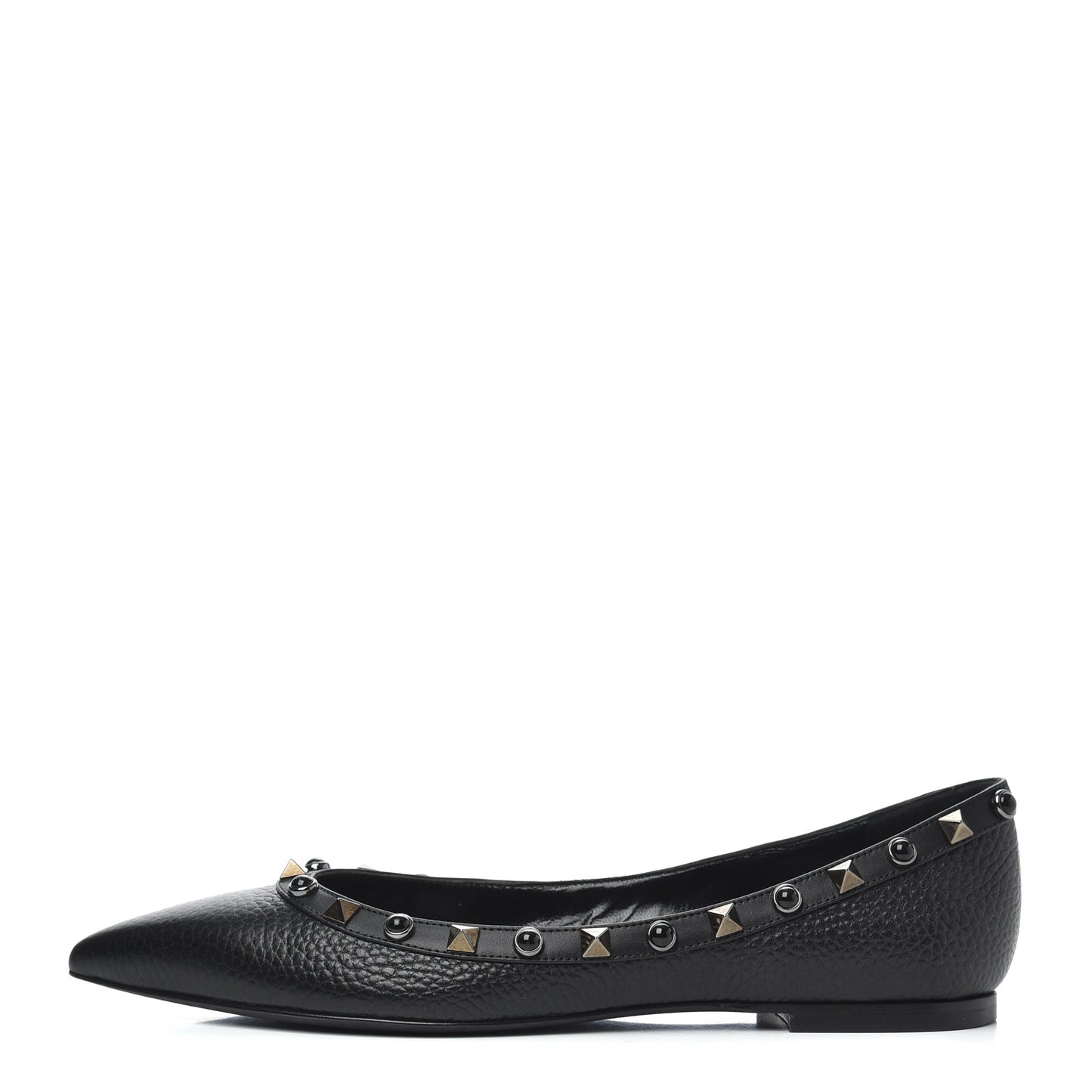 Pebbled Calfskin Onyx Rockstud Rolling Ballerina Flats 36.5 Black