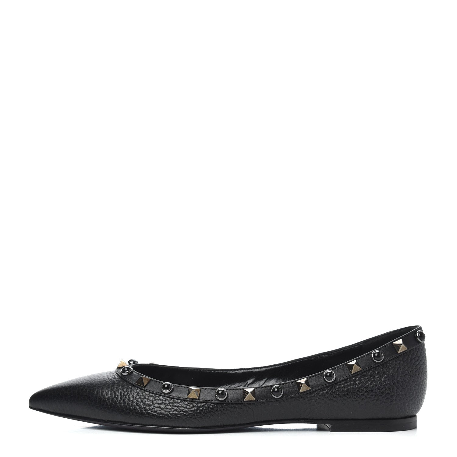 Valentino Garavani Pebbled Calfskin Onyx Rockstud Rolling Ballerina Flats 36.5 Black 1 of 16