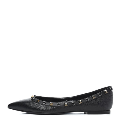 Valentino Garavani Pebbled Calfskin Onyx Rockstud Rolling Ballerina Flats 36.5 Black 1 of 16