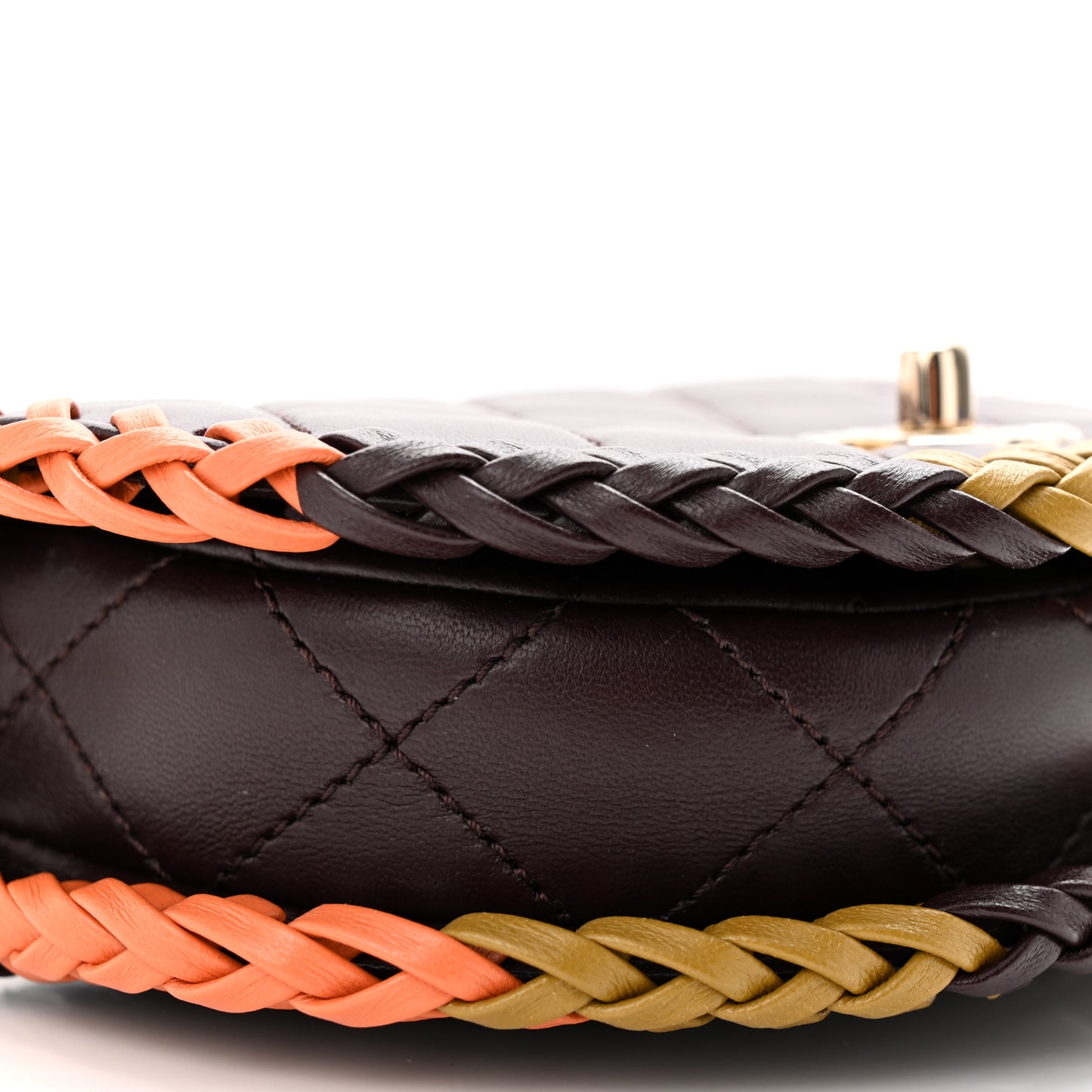 Lambskin Quilted Braided Mini Messenger Flap Dark Purple Khaki Orange