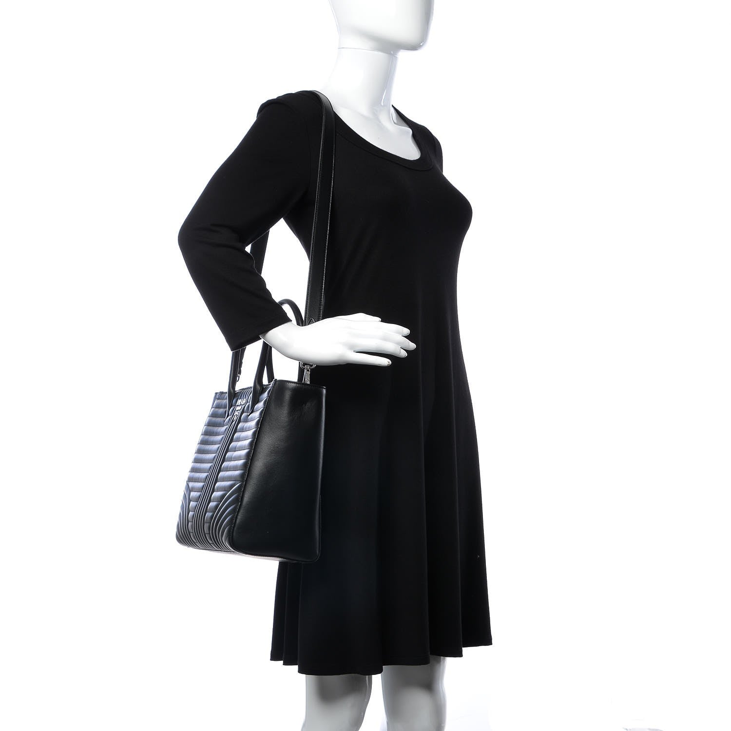Prada Soft Calfskin Impunture Diagramme Tote Black 3 of 13