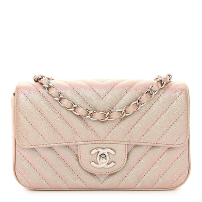 Chanel Iridescent Caviar Chevron Quilted Mini Rectangular Flap Light Gold 1 of 11