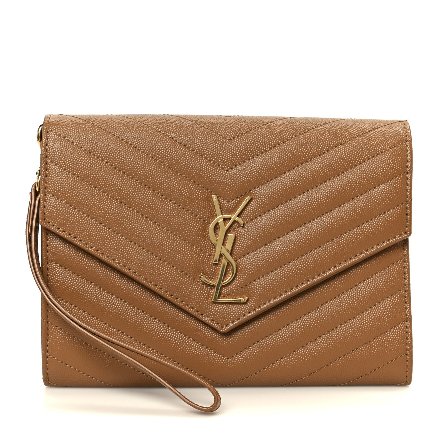 Grain De Poudre Matelasse Chevron Monogram Cassandre Flap Pouch Natural Dark