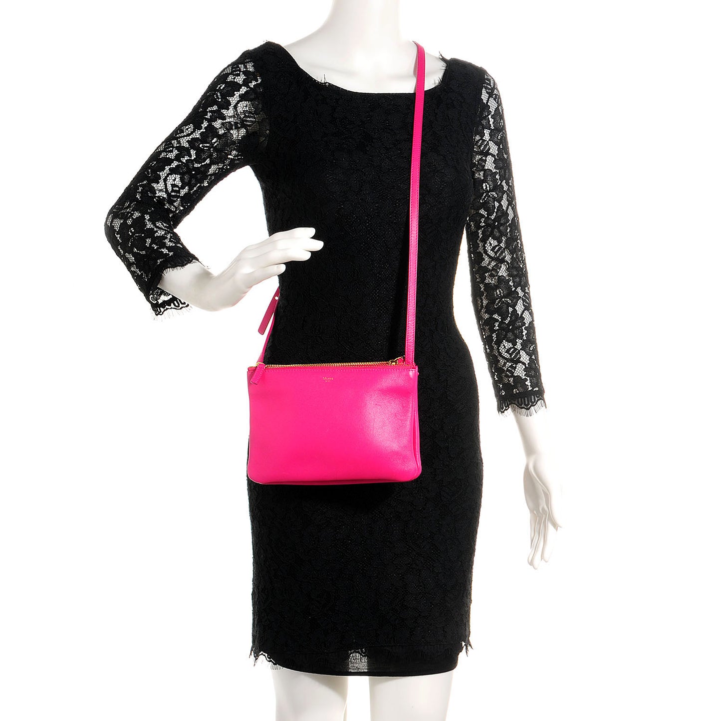 Lambskin Small Trio Crossbody Bag Fuchsia