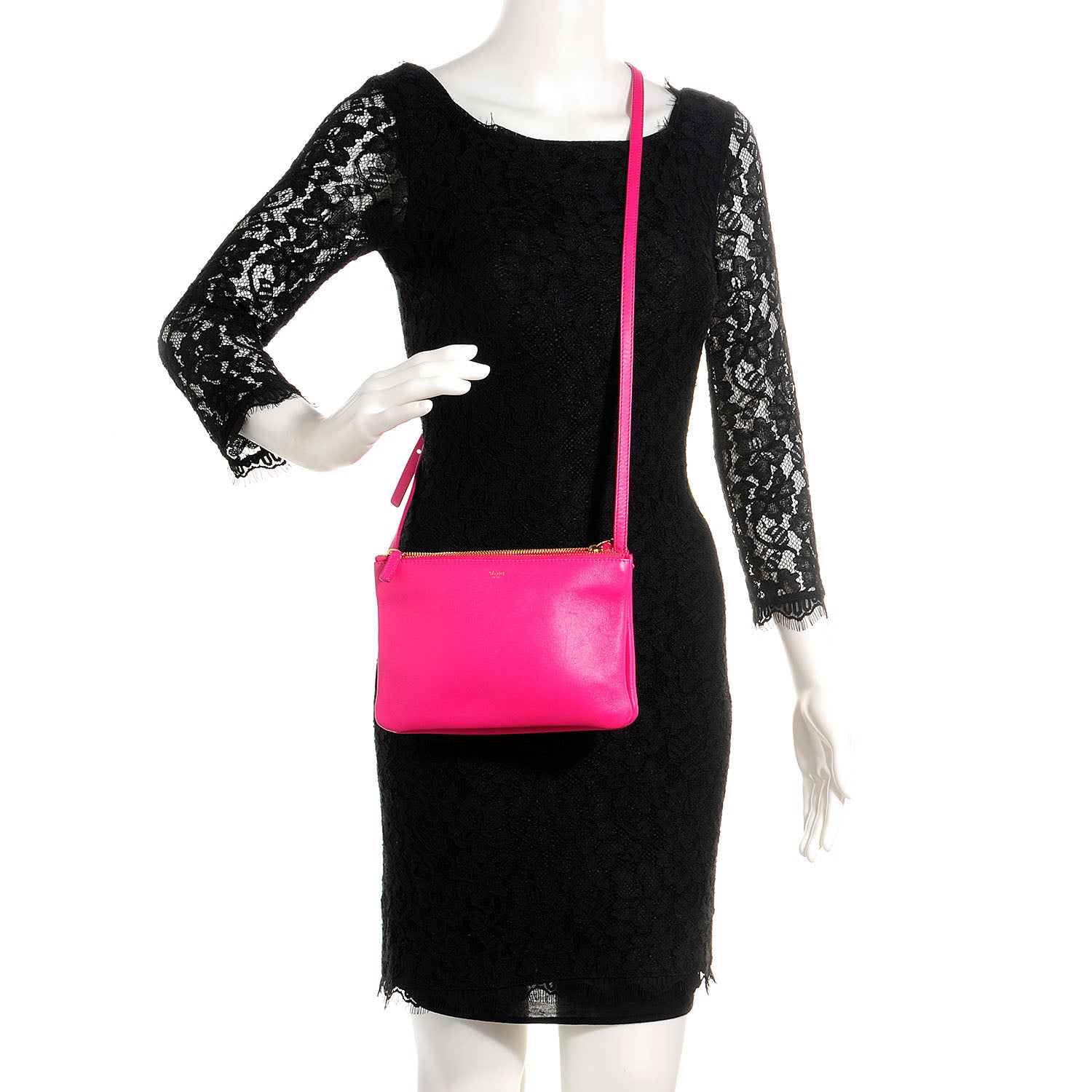 Celine Lambskin Small Trio Crossbody Bag Fuchsia 2 of 8