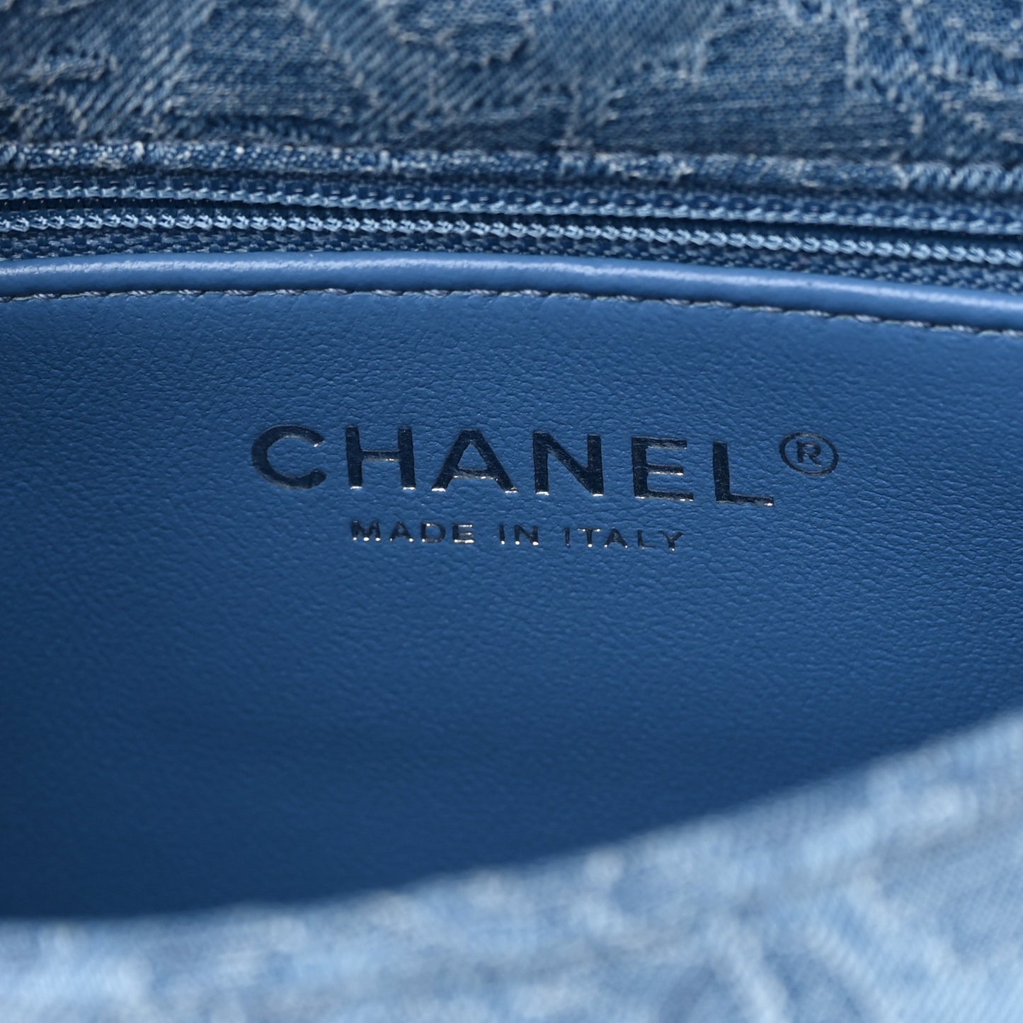 Denim Quilted Camellia Sweetheart Mini Flap Blue