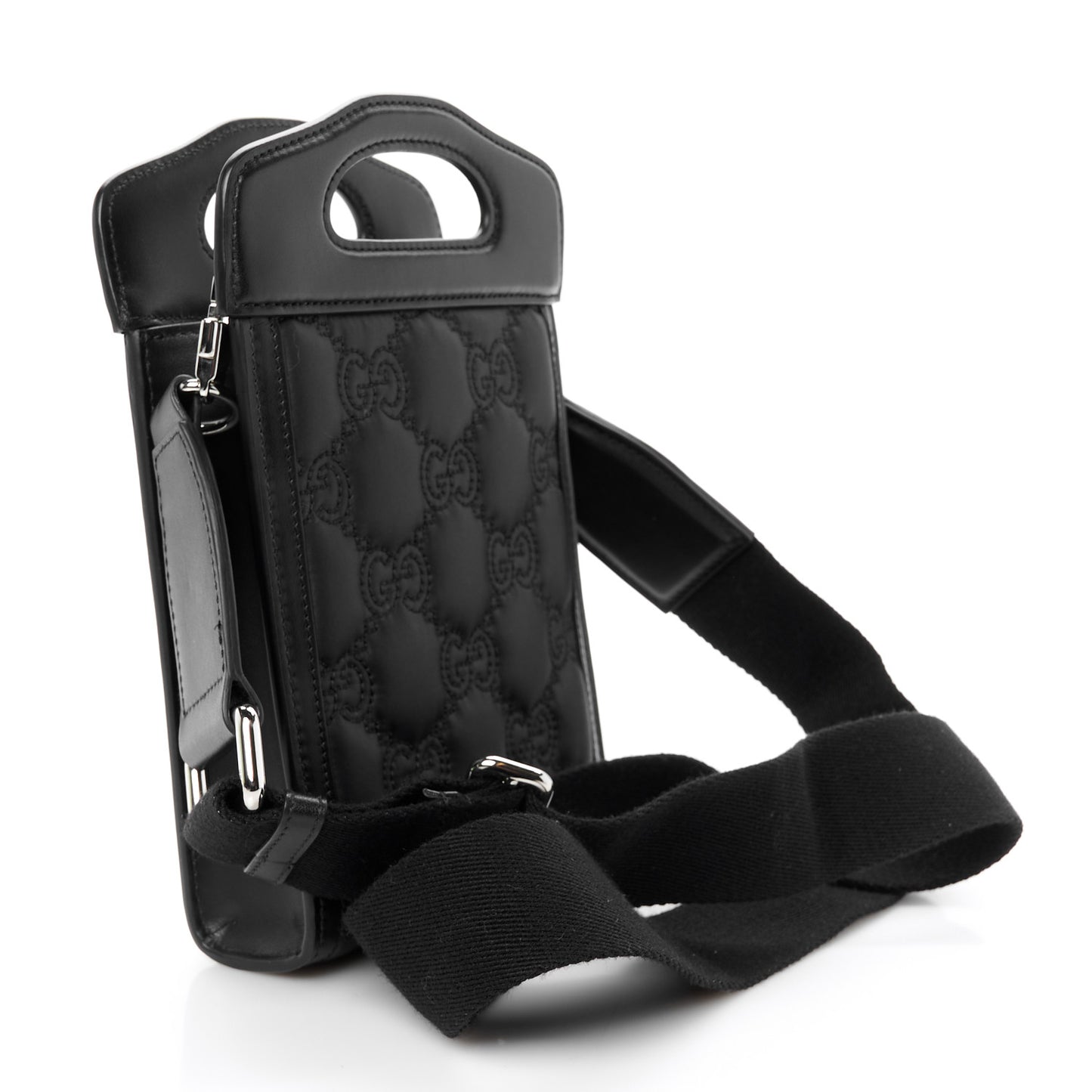 Nylon Calfskin Enamel GG Matelasse Mini Top Slip Handle Crossbody Bag Black
