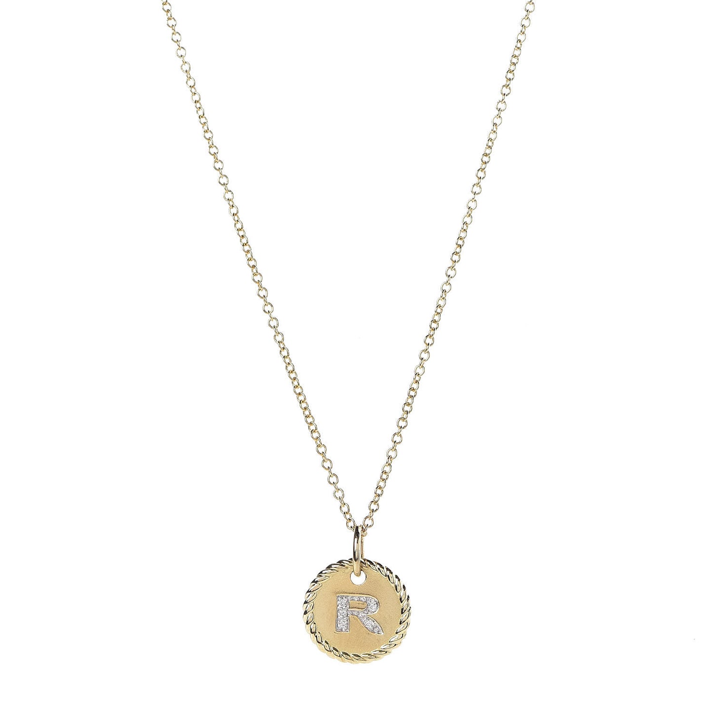 18K Yellow Gold Diamond Initial R Charm Necklace