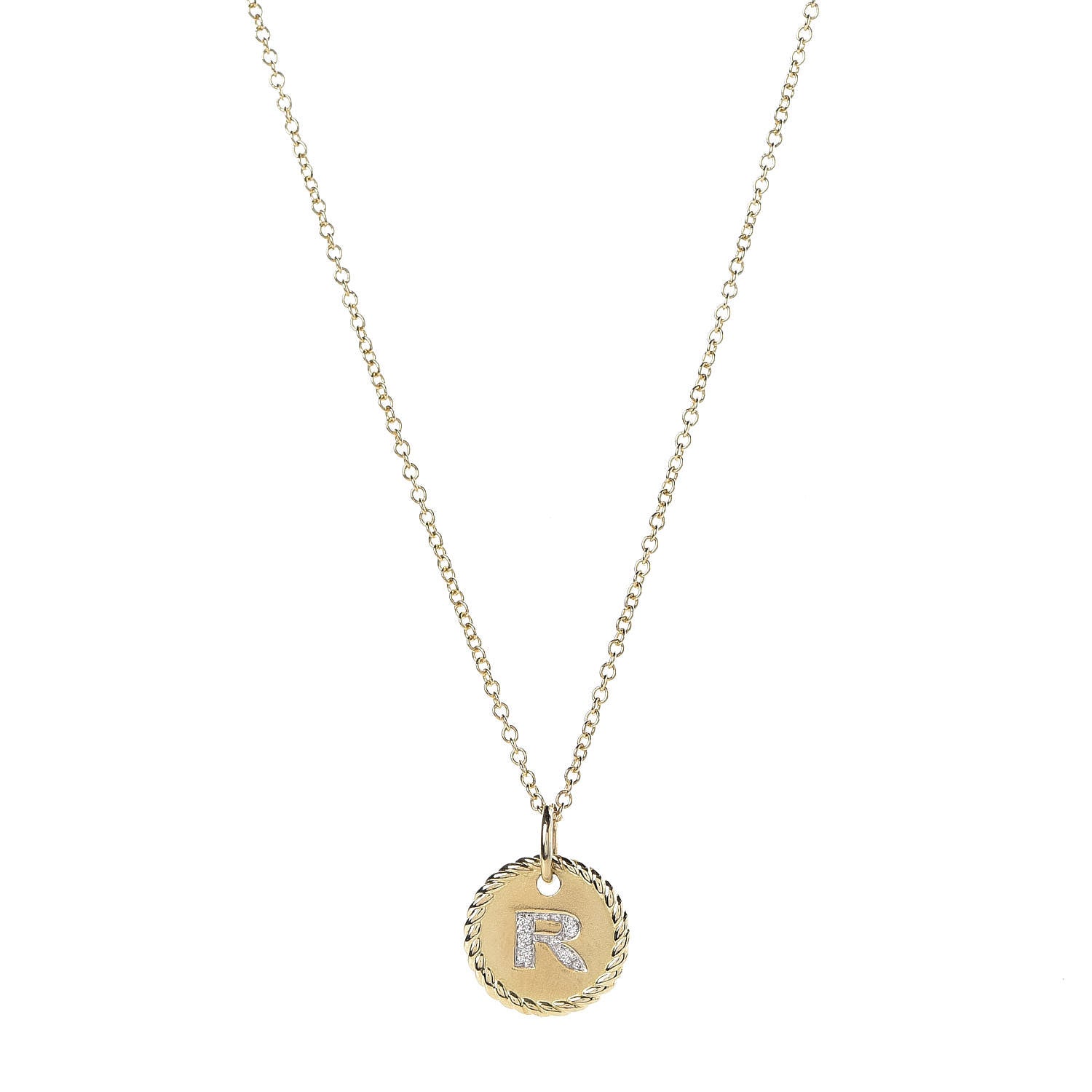 David Yurman 18K Yellow Gold Diamond Initial R Charm Necklace 4 of 6