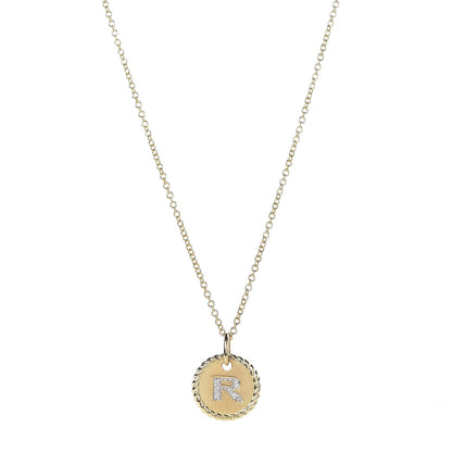 David Yurman 18K Yellow Gold Diamond Initial R Charm Necklace 4 of 6