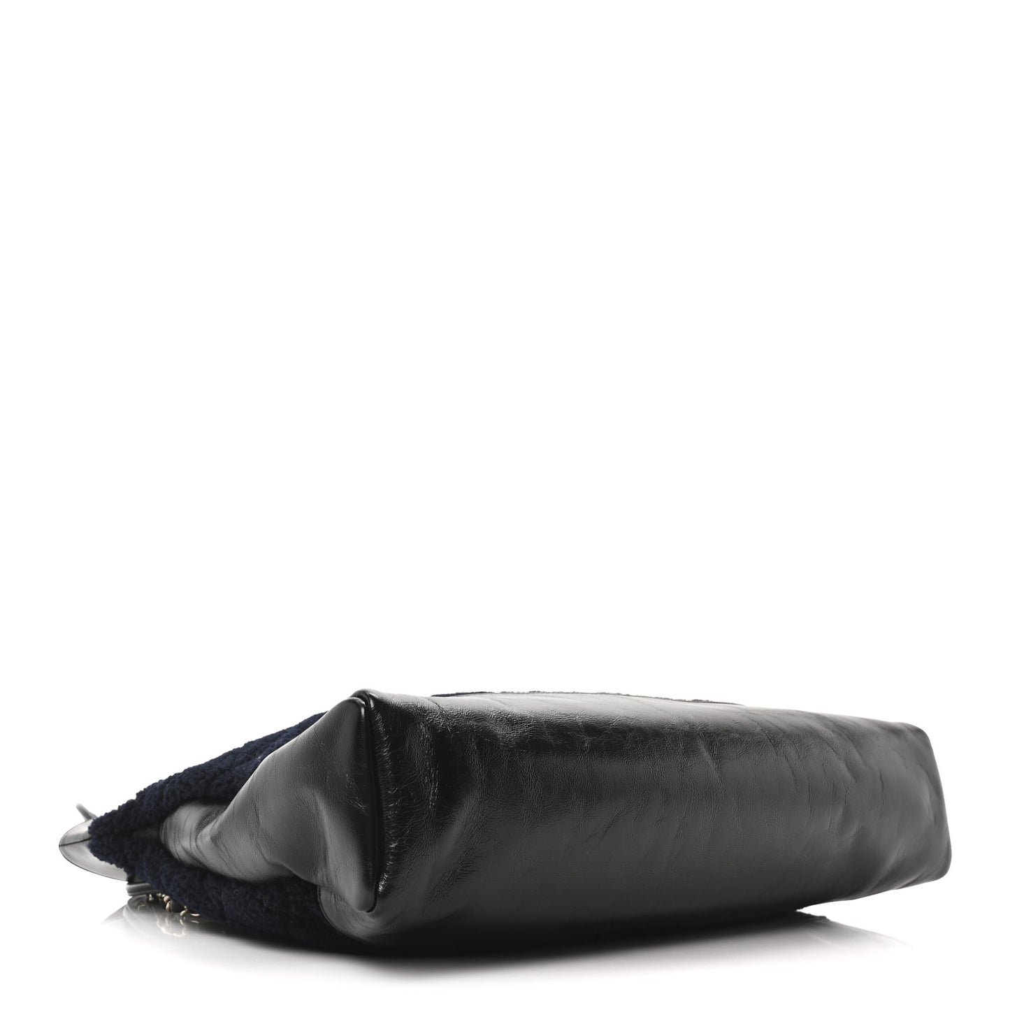 Shiny Crumpled Calfskin Wool Large 31 Shopping Bag Navy Blue Black