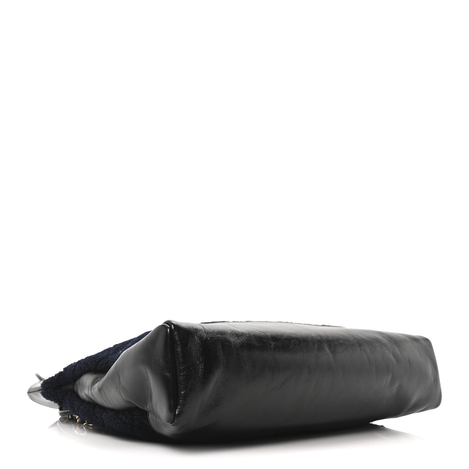 Chanel Shiny Crumpled Calfskin Wool Large 31 Shopping Bag Navy Blue Black 4 of 10