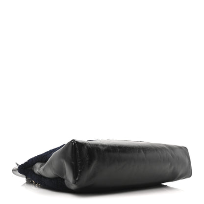 Chanel Shiny Crumpled Calfskin Wool Large 31 Shopping Bag Navy Blue Black 4 of 10